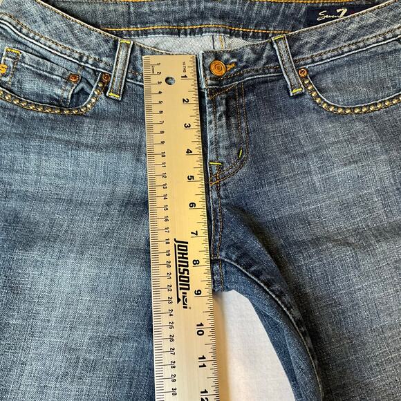 Seven 7 Women Flared Jeans size 30 Blue Low Rise Stretch Beaded - Picture 6 of 12